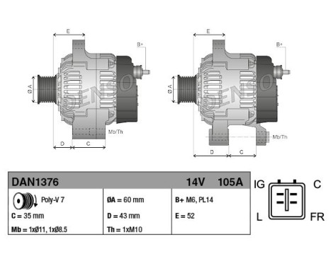 Alternator DAN1376 Denso, Image 2