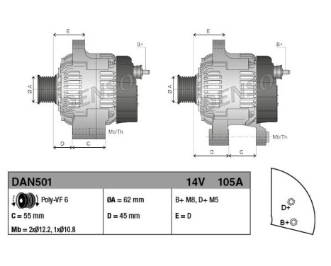 Alternator DAN501 Denso, Image 2