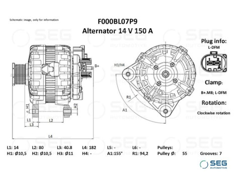 Alternator Fiat / Iveco 150A, Image 6