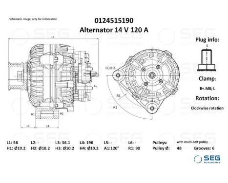 Alternator Mercedes 115A, Image 2