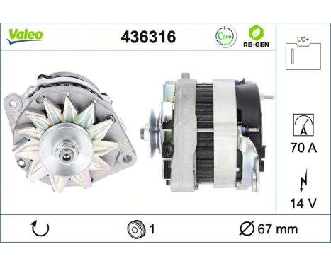 Alternator REMANUFACTURED PREMIUM 436316 Valeo, Image 2