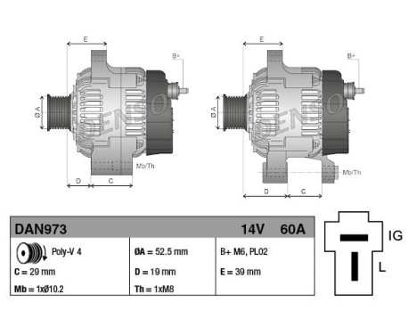 Dynamo / Alternator DAN973 Denso