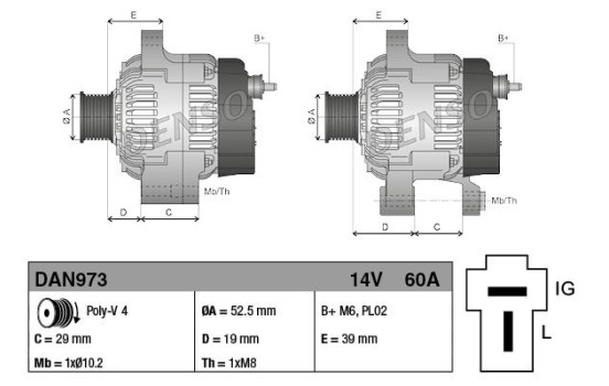 Dynamo / Alternator DAN973 Denso
