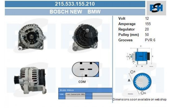 Dynamo BMW 155A 215.533.155.210 Bosch