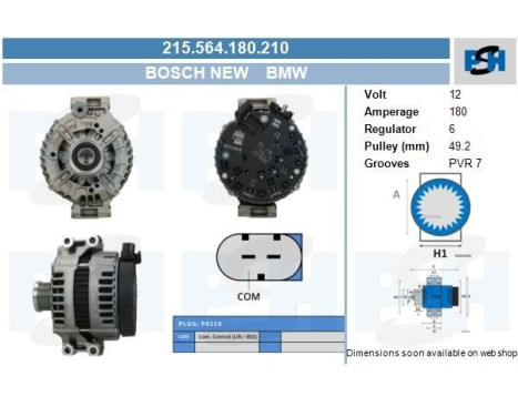 Dynamo Bmw 180A 215.564.180.210 Bosch