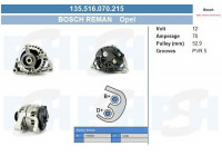 Dynamo Opel 70A 135.516.070.215 Bosch