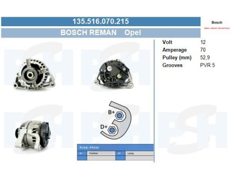 Dynamo Opel 70A 135.516.070.215 Bosch