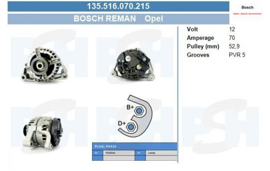 Dynamo Opel 70A 135.516.070.215 Bosch