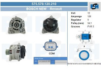 Dynamo Renault 120A 575.579.120.210 Bosch