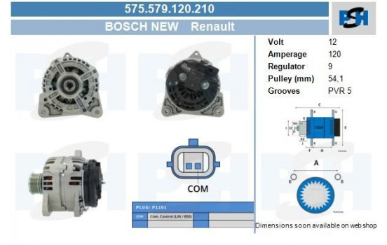 Dynamo Renault 120A 575.579.120.210 Bosch