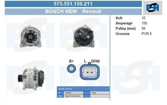Dynamo Renault 150A 575.551.150.211 Bosch