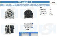 Dynamo Volkswagen 180A 305.954.180.215 Bosch