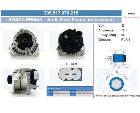 Dynamo Volkswagen 70A 0.124.315.004-R Bosch