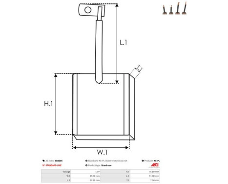 Carbon brush, starter motor, Image 2