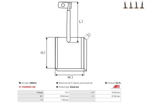 Carbon brush, starter motor, Image 2