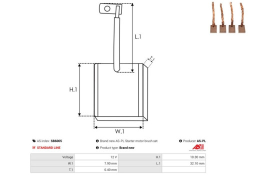 Carbon brush, starter motor, Image 2