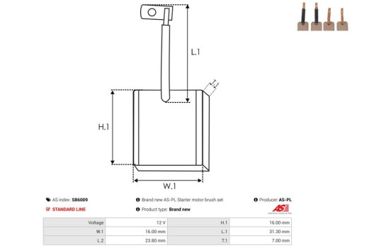 Carbon brush, starter motor, Image 2