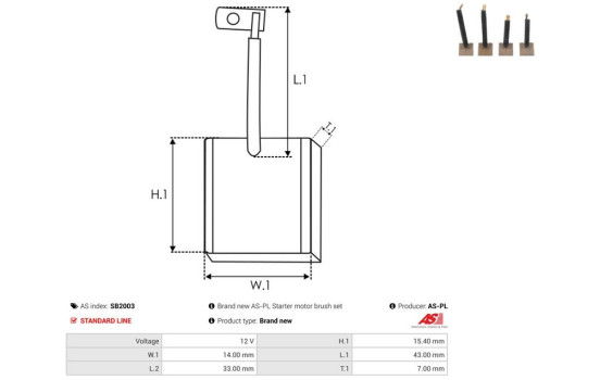 Carbon brush, starter motor, Image 2