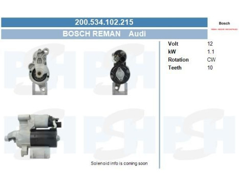 Starter Audi 1.1 Kw 200.534.102.215 Bosch
