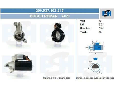Starter Audi 2.2 kw 200.537.102.215 Bosch