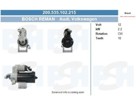 Starter Audi 2.2KW 200.535.102.215 Bosch