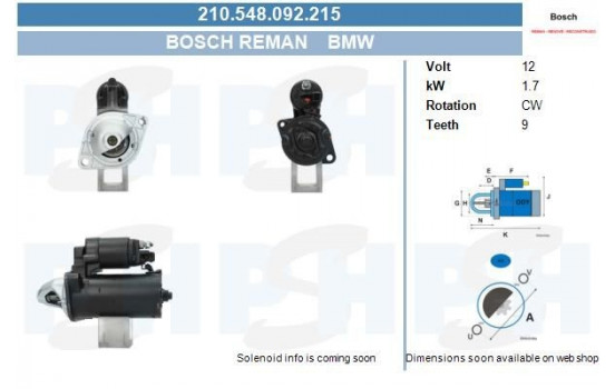 Starter Bmw 1.7 kw 210.548.092.215 Bosch