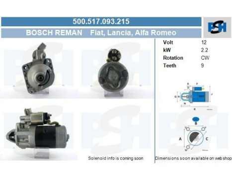 Starter Fiat 2.2 kw 500.517.093.215 Bosch