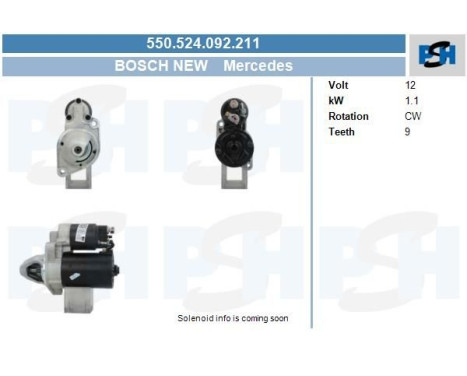 Starter Mercedes 1.1 kw 550.524.092.211 Bosch