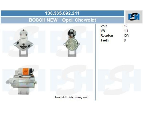 Starter Opel 1.1 kw 130.535.092.211 Bosch