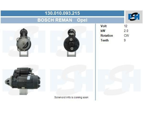 Starter Opel 2.0 kw 0.001.362.071-R Bosch