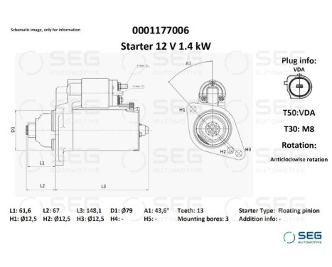 Starter Volkswagen 1.1 kW, Image 2