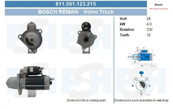 Starter Volvo 4.0 kw 811.501.123.215 Bosch