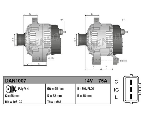 Alternator DAN1007 Denso, Image 2