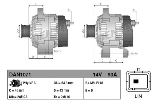Alternator DAN1071 Denso, Image 2