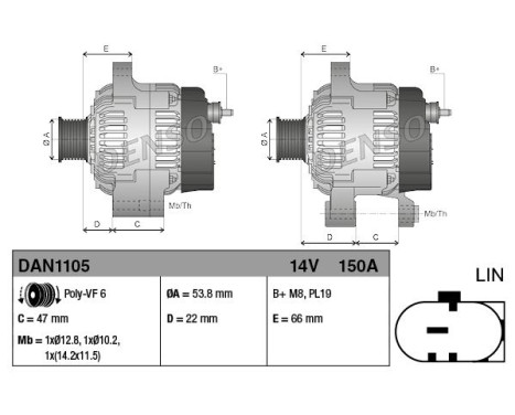 Alternator DAN1105 Denso, Image 2