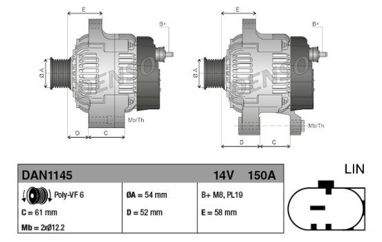 Alternator DAN1145 Denso, Image 2