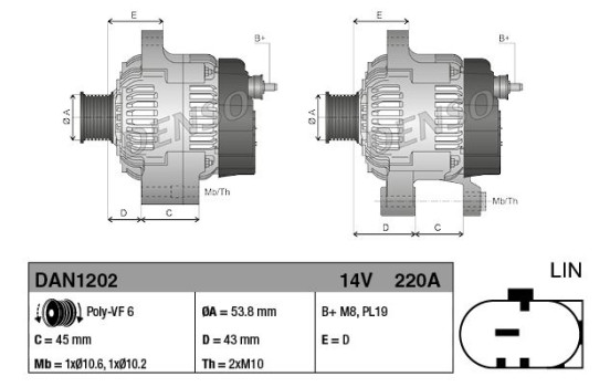 Alternator DAN1202 Denso