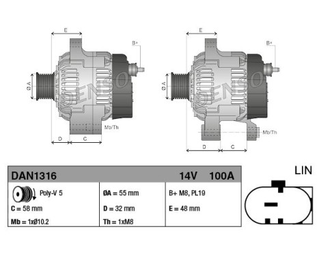 Alternator DAN1316 Denso, Image 2