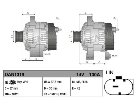 Alternator DAN1319 Denso, Image 2
