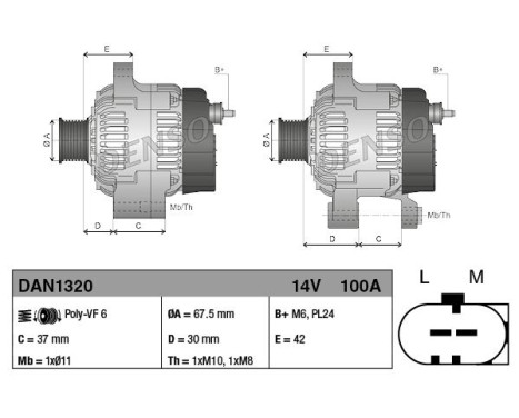 Alternator DAN1320 Denso, Image 2