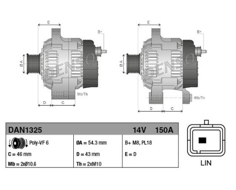 Alternator DAN1325 Denso, Image 2