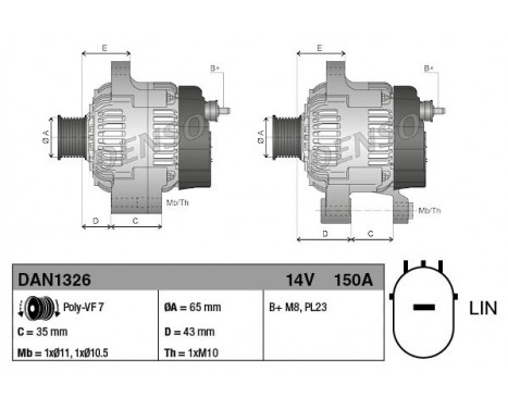 Alternator DAN1326 Denso, Image 2