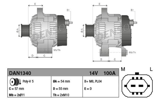 Alternator DAN1340 Denso, Image 2