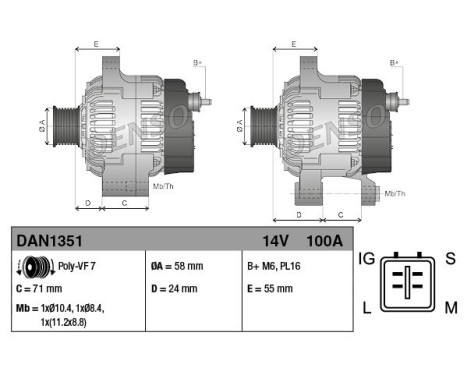 Alternator DAN1351 Denso, Image 2