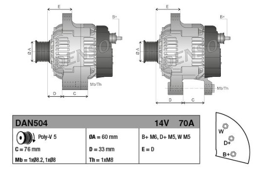Alternator DAN504 Denso, Image 2