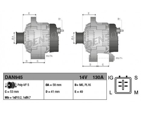 Alternator DAN945 Denso, Image 2