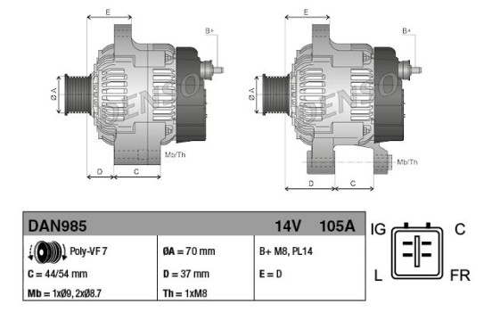 Alternator DAN985 Denso, Image 2