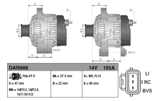 Alternator DAN988 Denso, Image 2