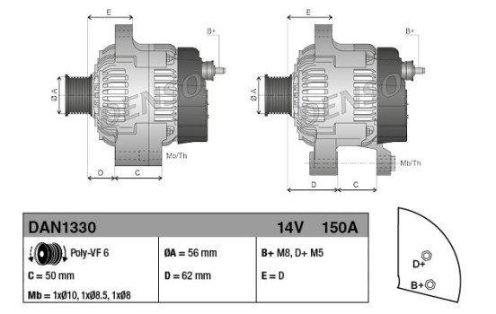 Dynamo / Alternator DAN1330 Denso