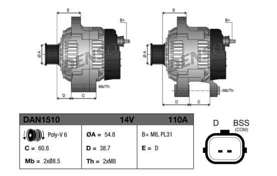 Dynamo / Alternator DAN1510 Denso, Image 3